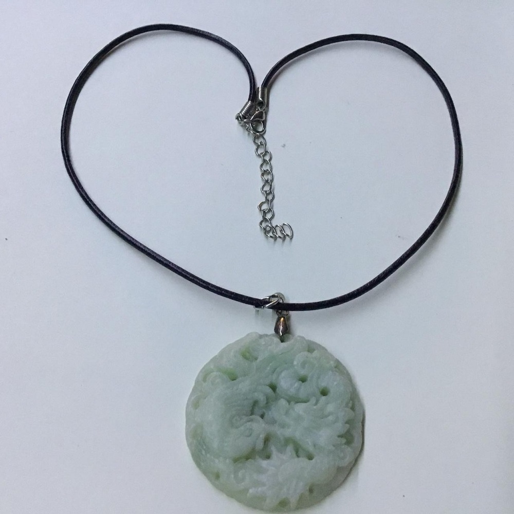 Elegant Dragon & Phoenix Jade Pendant Necklace